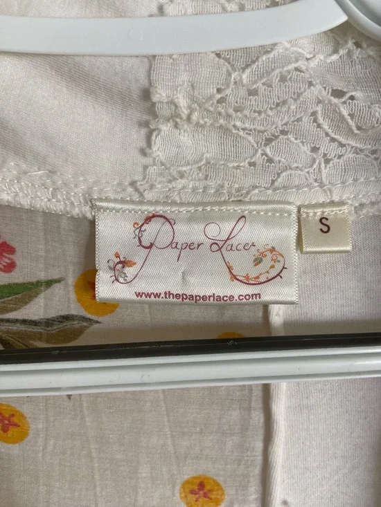 PAPER LACE Floral White Patchwork Long Kimono Duster Sz Small - Picture 2 of 10